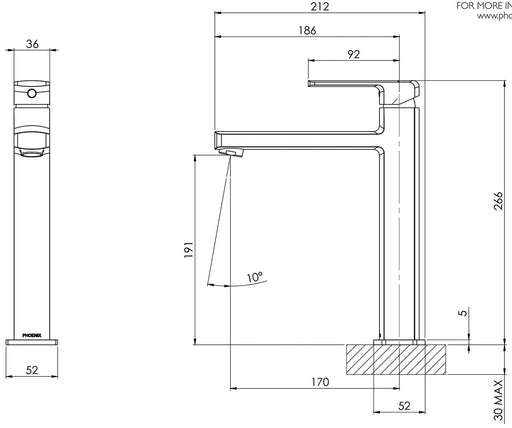 Teva Vessel Mixer (Matte Black) (Line Drawing)