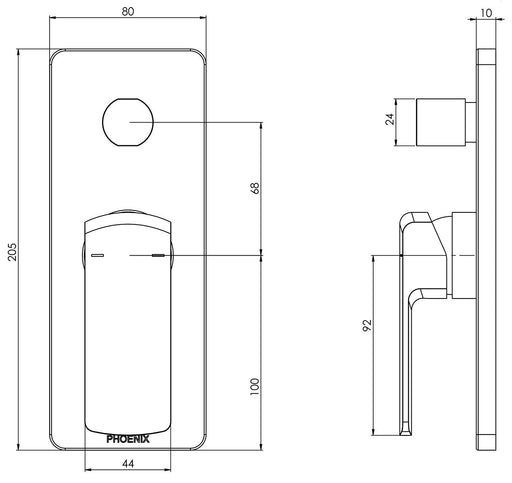 Teva Shower/Bath Diverter Mixer Trim Kit Only (Chrome) (Line Drawing)