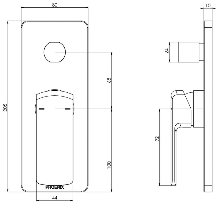 Teva Shower/Bath Diverter Mixer Trim Kit Only (Matte Black) (Line Drawing)