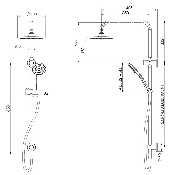 Pina Twin Shower (Line Drawing)