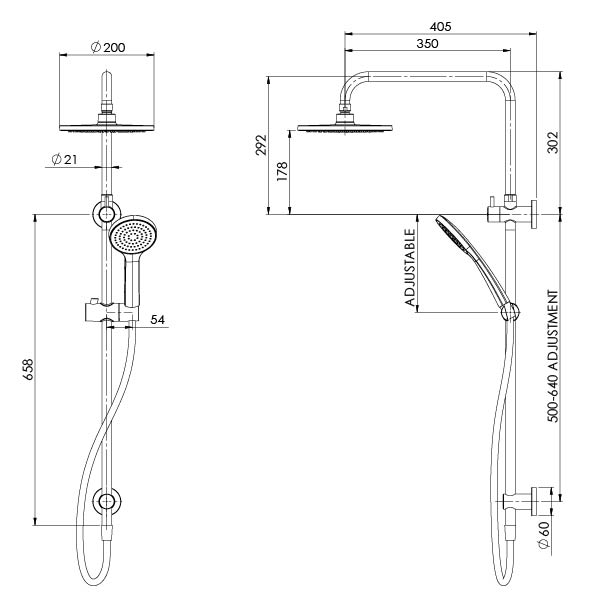 Pina Twin Shower (Line Drawing)