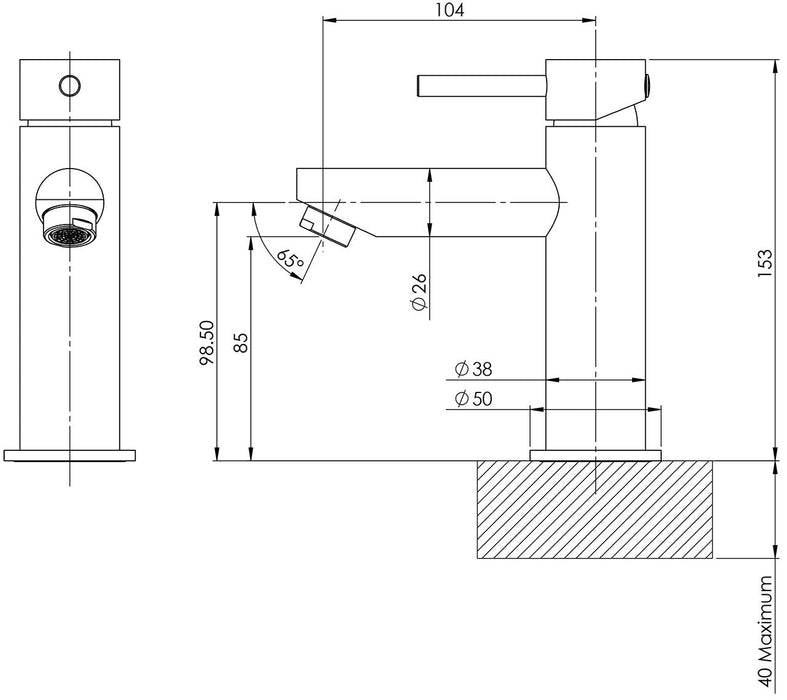 Pina Basin Mixer (Matte Black) (Line Drawing)