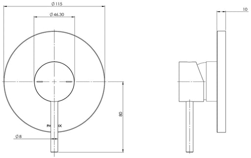 Pina Shower/Wall Mixer Trim Kit Only (Matte Black) (Line Drawing)