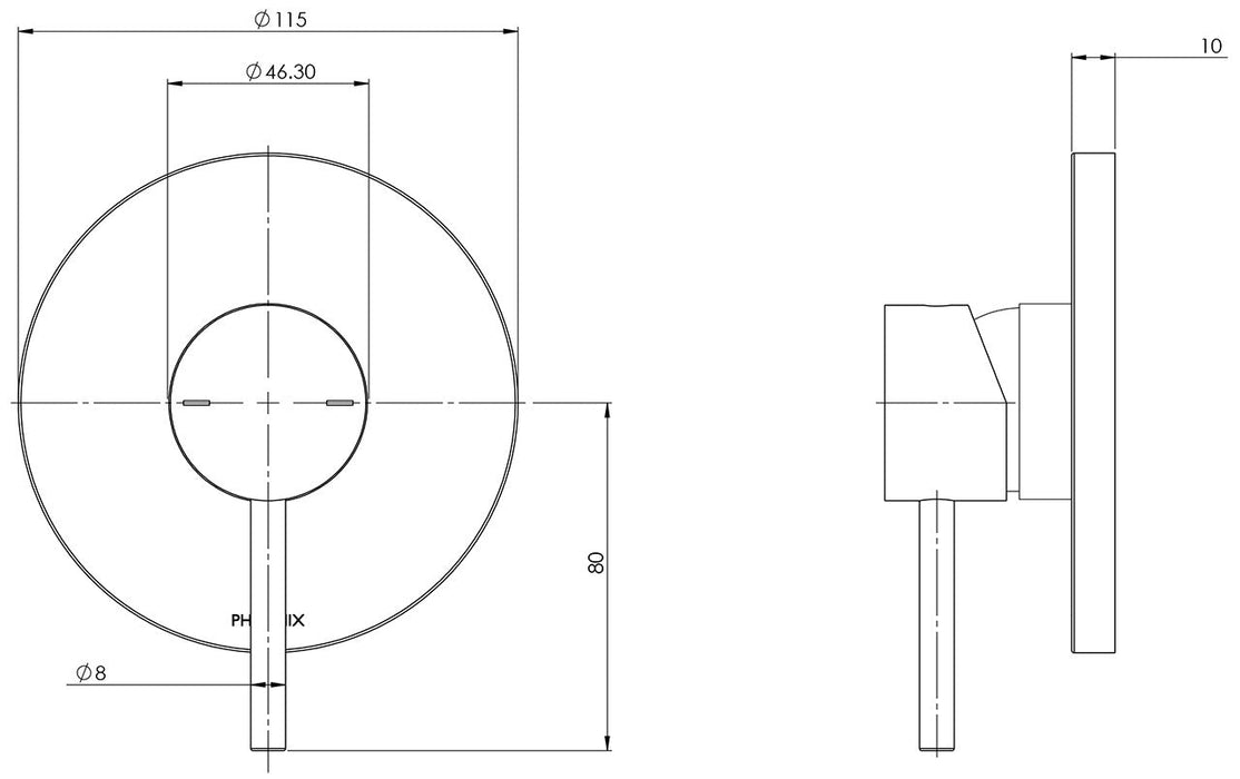 Pina Shower/Wall Mixer Trim Kit Only (Chrome) (Line Drawing)