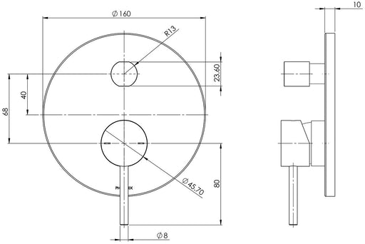 Pina Shower/Bath Diverter Mixer Trim Kit Only (Chrome) (Line Drawing)