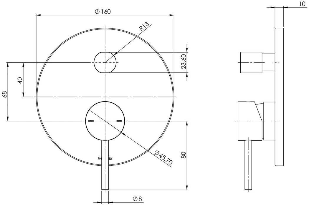 Pina Shower/Bath Diverter Mixer Trim Kit Only (Chrome) (Line Drawing)