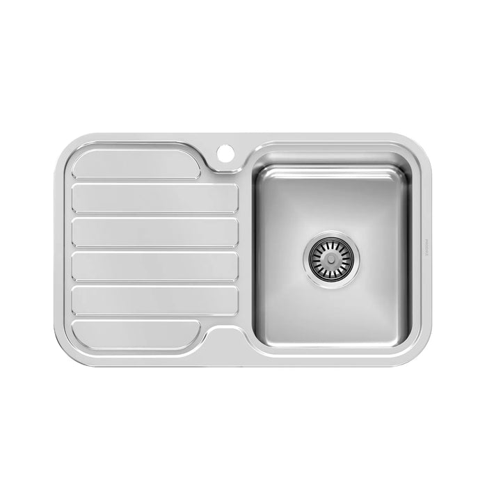 Phoenix Tapware | 1000 Series Single Right Hand Bowl Sink with Drainer and Taphole (Polished Stainless Steel)