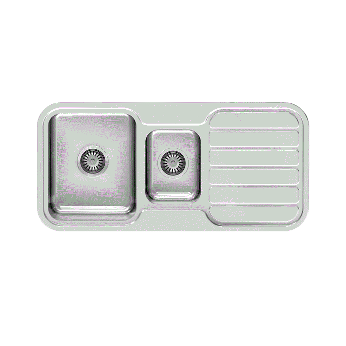 Phoenix Tapware | 1000 Series Left or Right Hand 1 and 1/3 Bowl Sink with Drainer and No Taphole (Polished Stainless Steel)