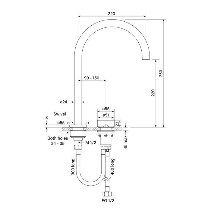 Specification Line Drawing with Sink Spout