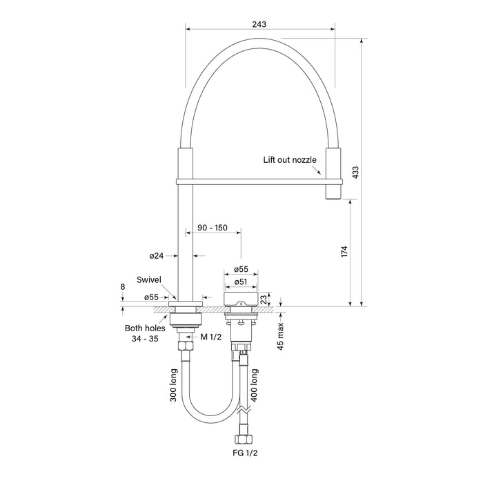 Specification Line Drawing with Pull-out spout