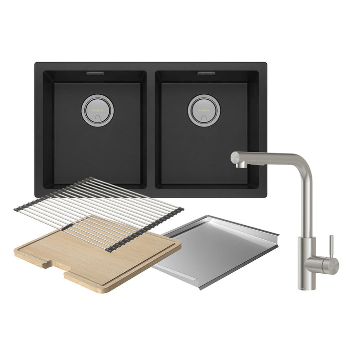 Phoenix Tapware Kitchen Sink Package 1 - Matte Black Sink & Stainless Steel Mixer