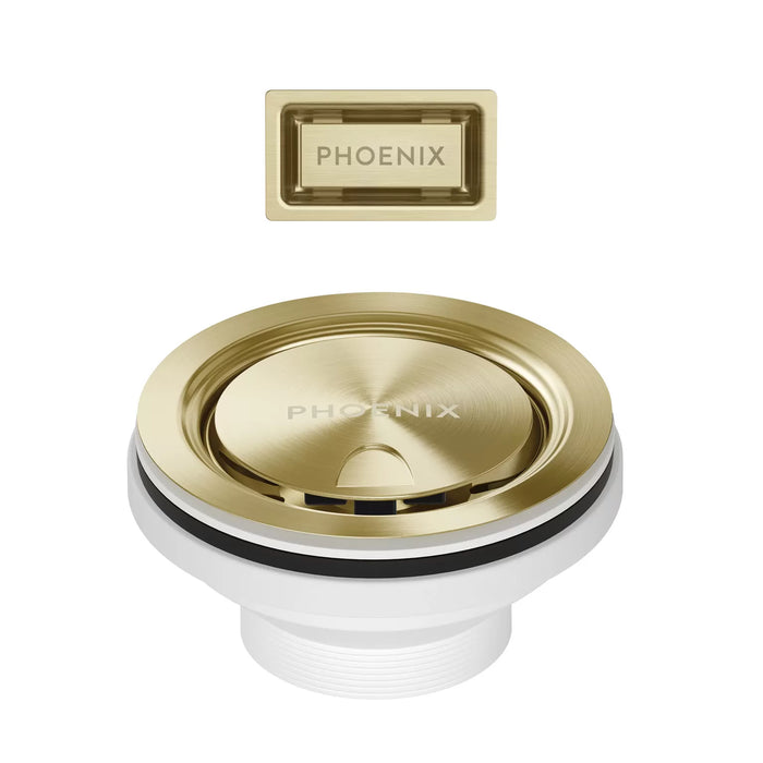 Phoenix Covered Sink Basket Waste with Overflow in Brushed Gold