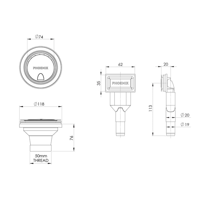 Specification Line drawing for Sink waste and overflow