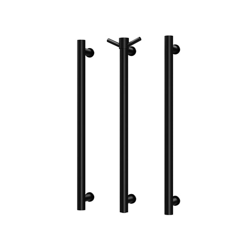 Phoenix Heated Triple Towel Rail Round 600mm with Hook (Matte Black)