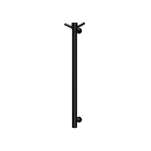 Phoenix Heated Single Towel Rail Round 600mm with Hook (Matte Black)