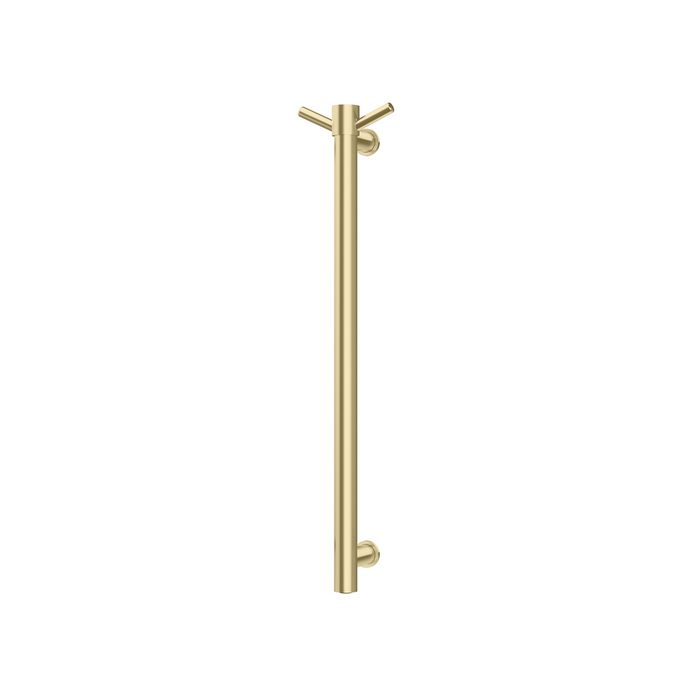 Phoenix Heated Single Towel Rail Round 600mm with Hook (Brushed Gold)