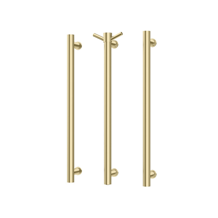 Phoenix Heated Triple Towel Rail Round 600mm with Hook (Brushed Gold)