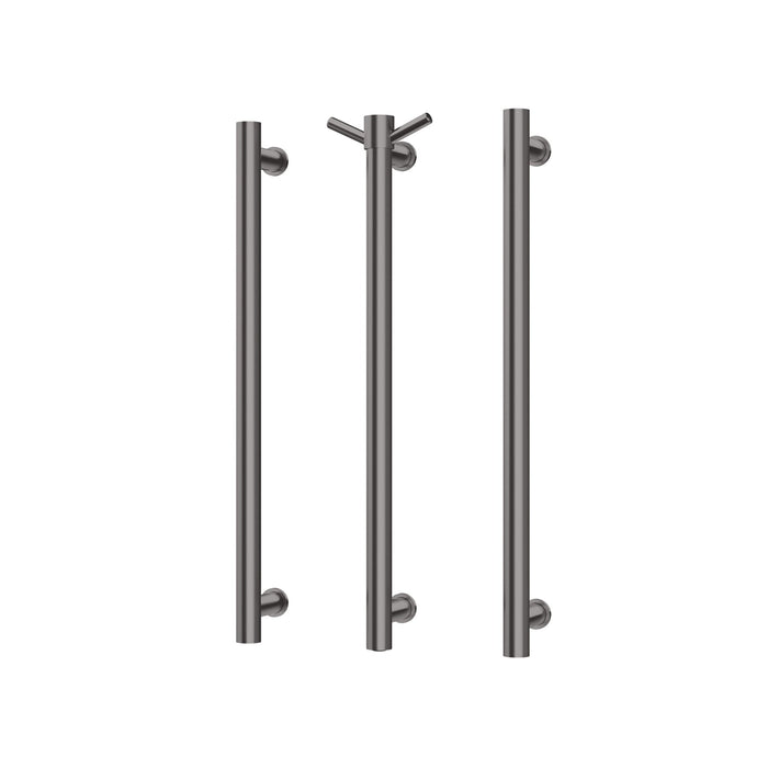 Phoenix Heated Triple Towel Rail Round 600mm with Hook (Brushed Carbon)