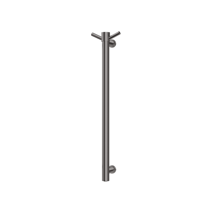 Phoenix Heated Single Towel Rail Round 600mm with Hook (Brushed Carbon)
