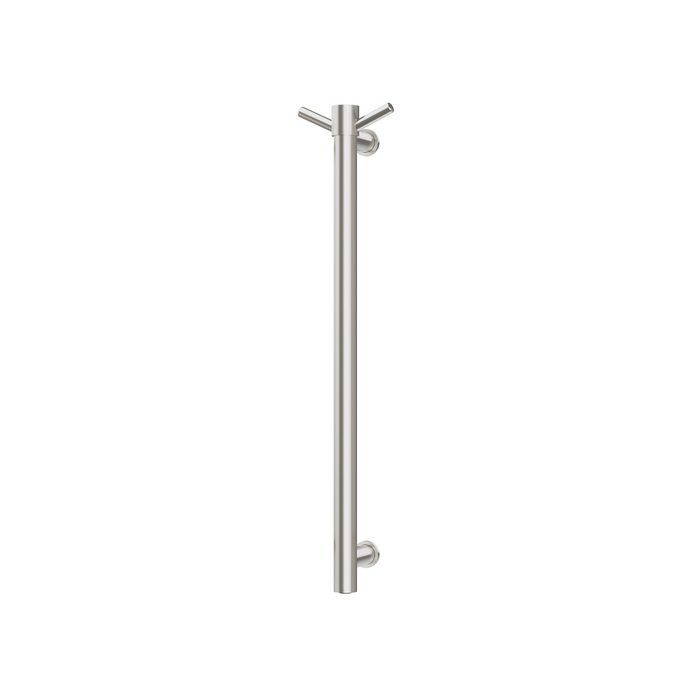Phoenix Heated Single Towel Rail Round 600mm with Hook (Brushed Nickel)