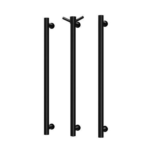Phoenix Heated Triple Towel Rail Round 800mm with Hook (Matte Black)