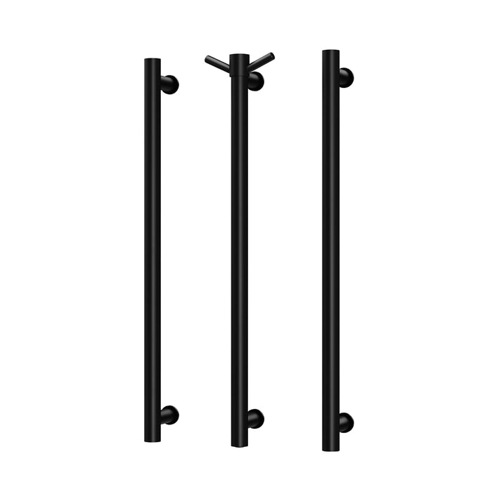 Phoenix Heated Triple Towel Rail Round 800mm with Hook (Matte Black)