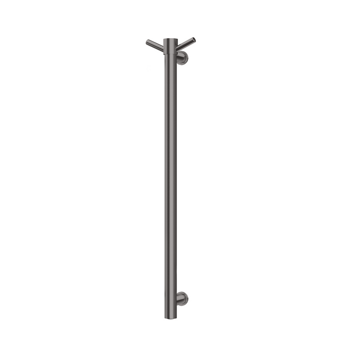 Phoenix Heated Single Towel Rail Round 800mm with Hook (Brushed Carbon)