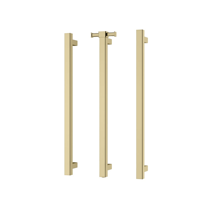 Phoenix Heated Triple Towel Rail Square 600mm with Hook (Brushed Gold)