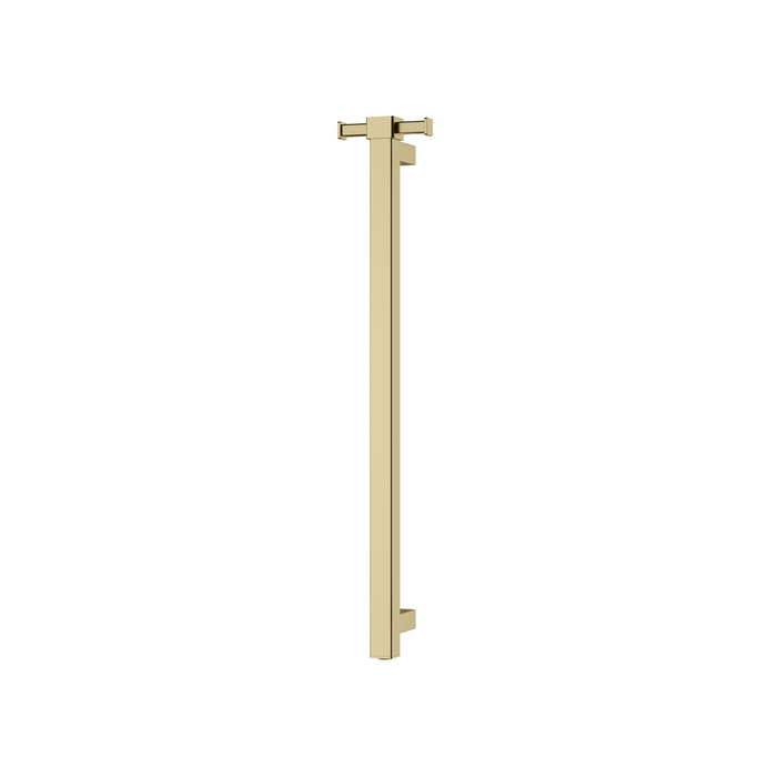 Phoenix Heated Single Towel Rail Square 600mm with Hooks (Brushed Gold)