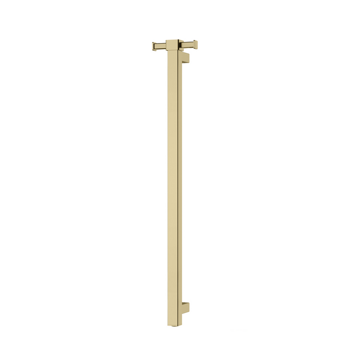 Phoenix Heated Single Towel Rail Square 800mm with Hook (Brushed Gold)