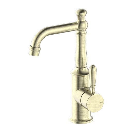 York Basin Mixer with Standard Spout (Aged Brass) with metal lever