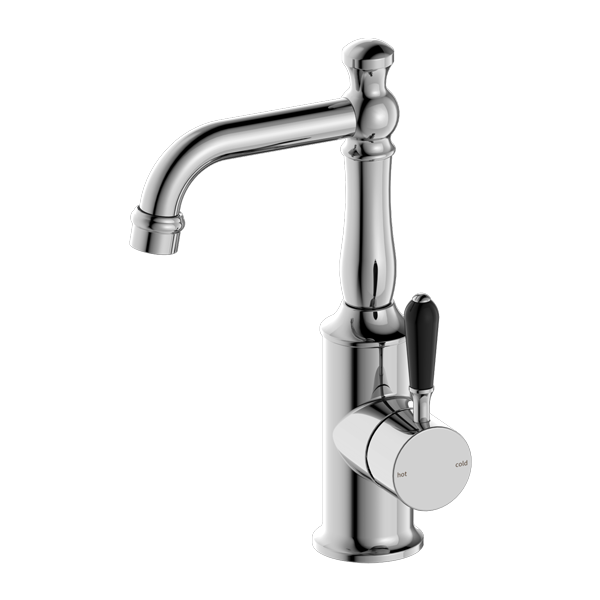 York Basin Mixer with Standard Spout (Chrome) with Black lever