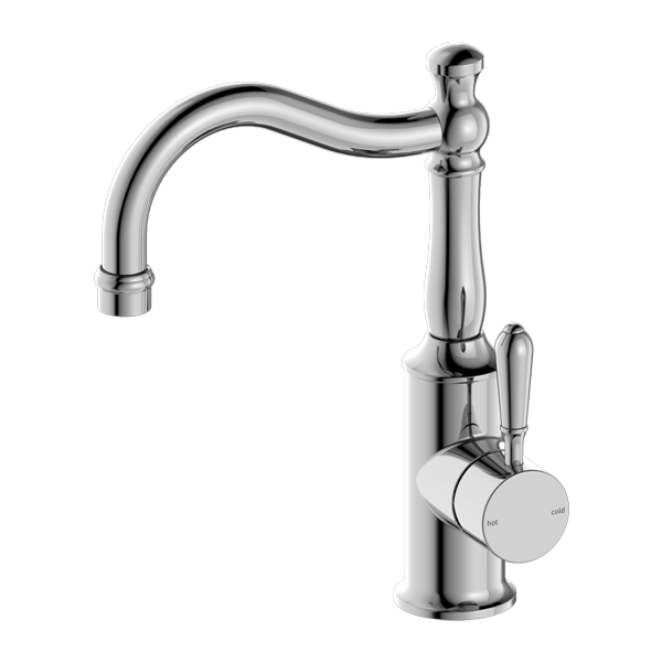 York Basin Mixer with Hook Spout (Chrome) with Metal Lever by Tapware