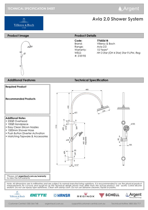 Villeroy & Boch Avia 2.0 Shower System (Multiple Finish Options)