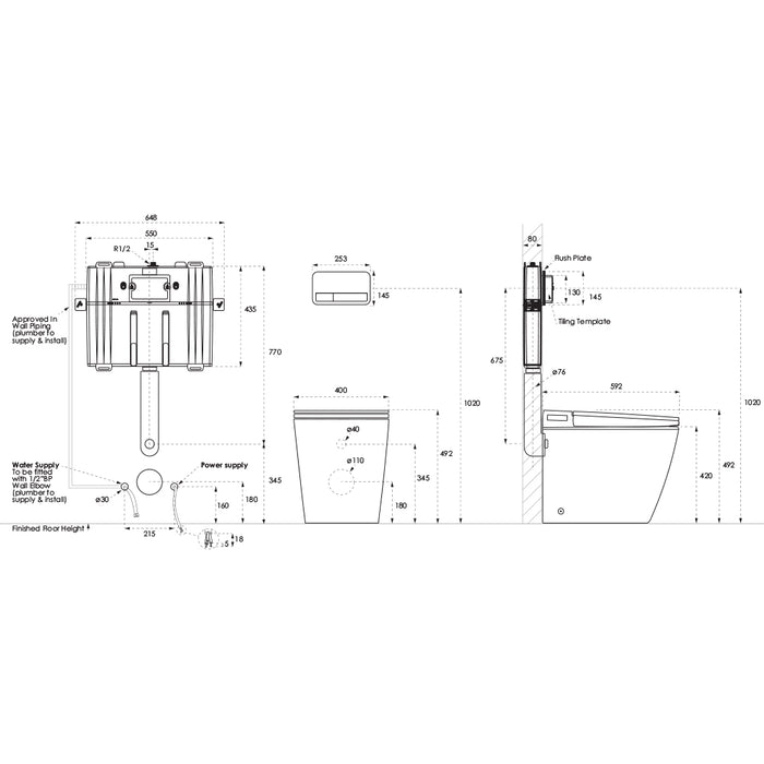 Specification Line Drawing with ViSmart cistern