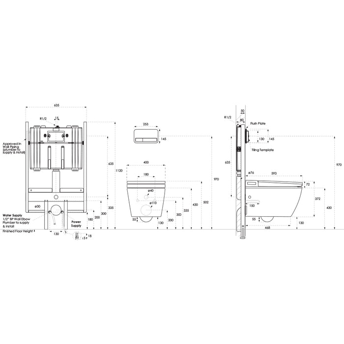 Specification Line Drawing with ViConnect Cistern