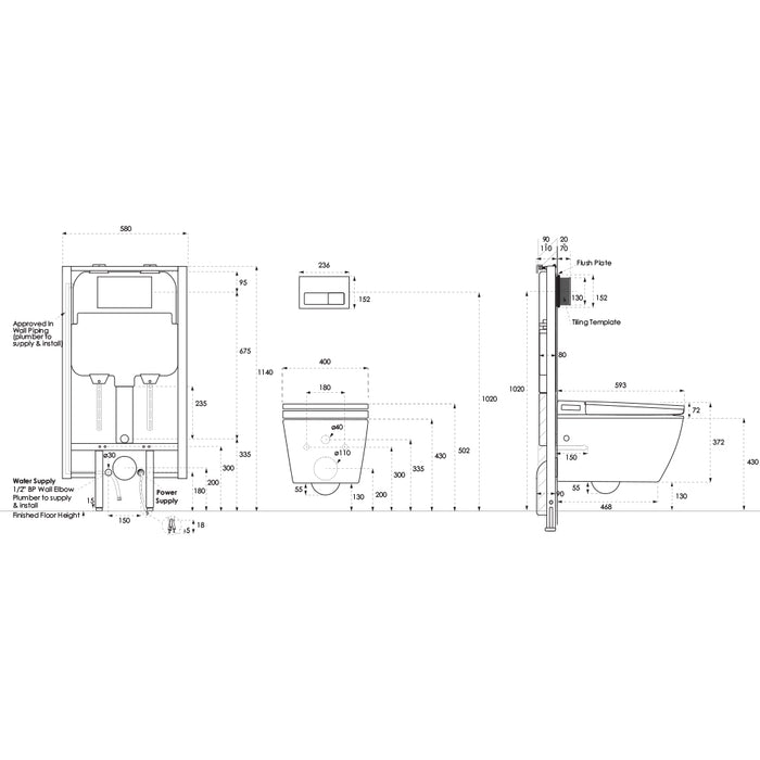 Specification Line Drawing with Argent 80 Cistern