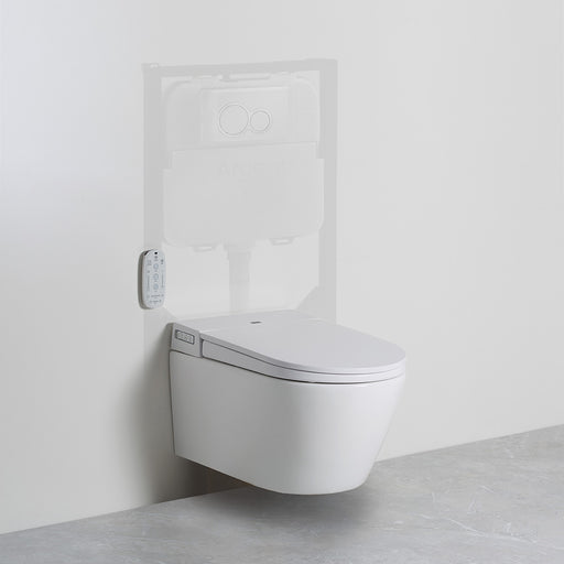 Evo Wall Hung Smart Toilet with outline of Argent 80 Cistern