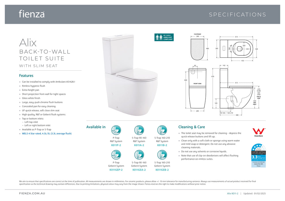 Fienza Alix Back To Wall Toilet Suite