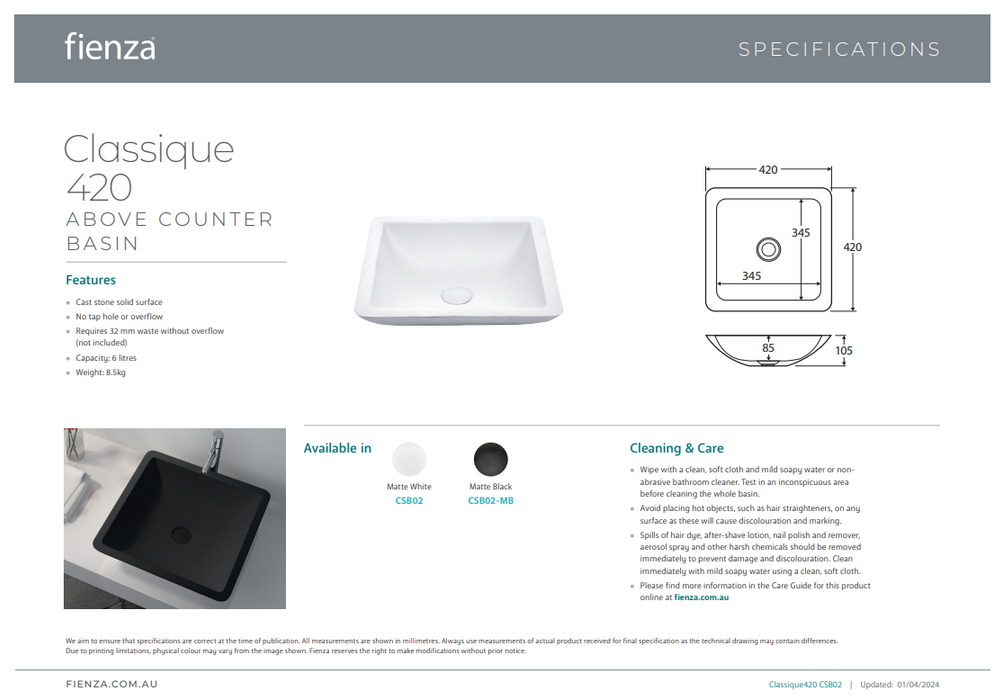 Product Specification Information