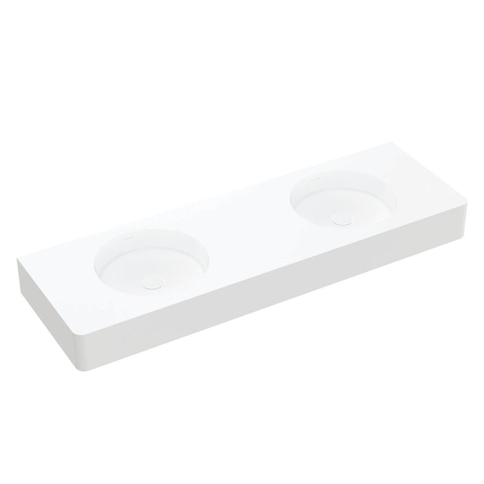 Fienza Encanto 1400 Solid Surface Wall Basin Double Bowl (0 Taphole)