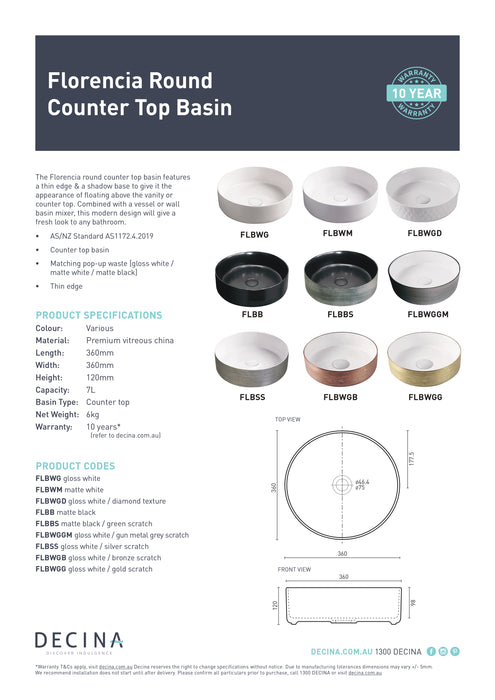 Decina Florencia Scratch Basin (Multiple Finish Options)