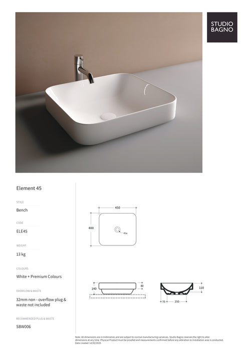 Element Above Counter Basin (Multiple Sizes)
