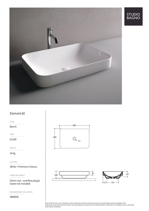 Element Above Counter Basin (Multiple Sizes)