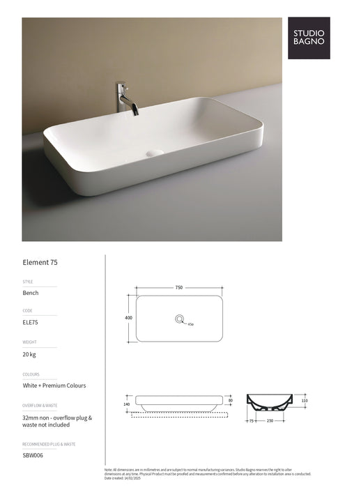 Element Above Counter Basin (Multiple Sizes)