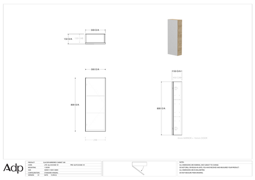 GLACIER MIRROR CABINET 300 SPECS