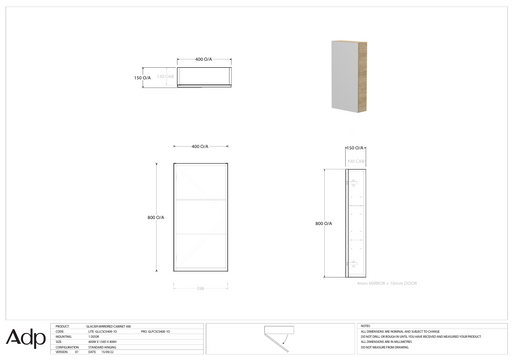 GLACIER MIRROR CABINET 400 SPECS