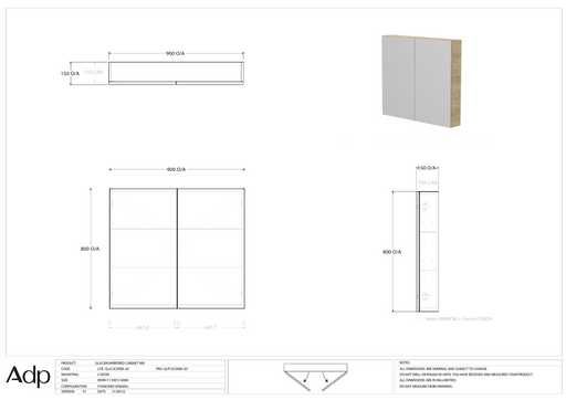 Glacier 900 Mirror Cabinet Specs
