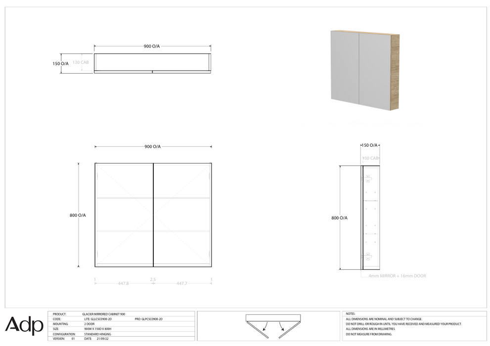 Glacier 900 Mirror Cabinet Specs