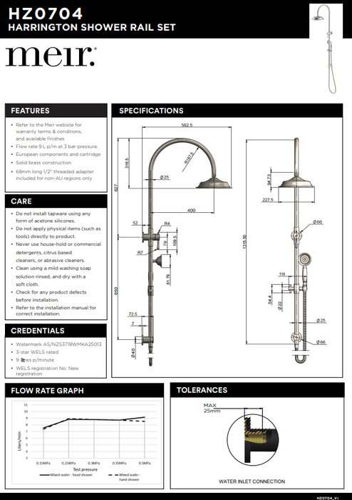 Product Specification Information